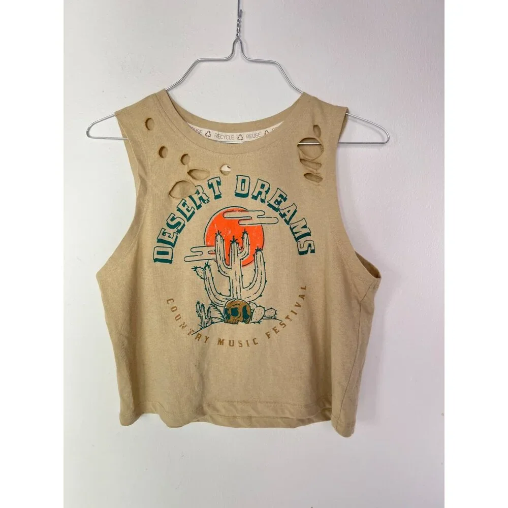 Recycled Threads Junior's Distressed Cropped Tee Desert Dreams County Music Sz S - Picture 1 of 7